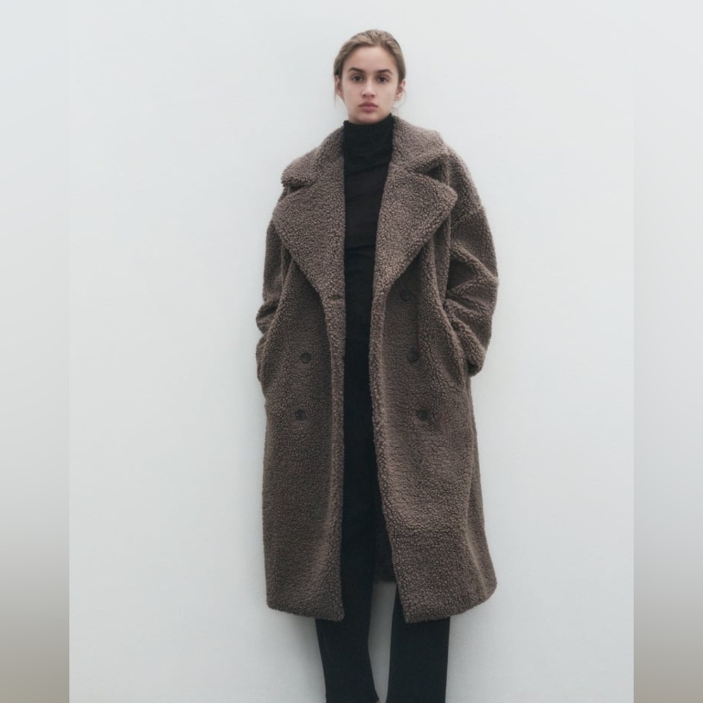 Zara double breasted fleece coat!Gray color size small used